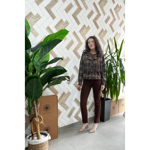 Chaqueta cuadros flecos